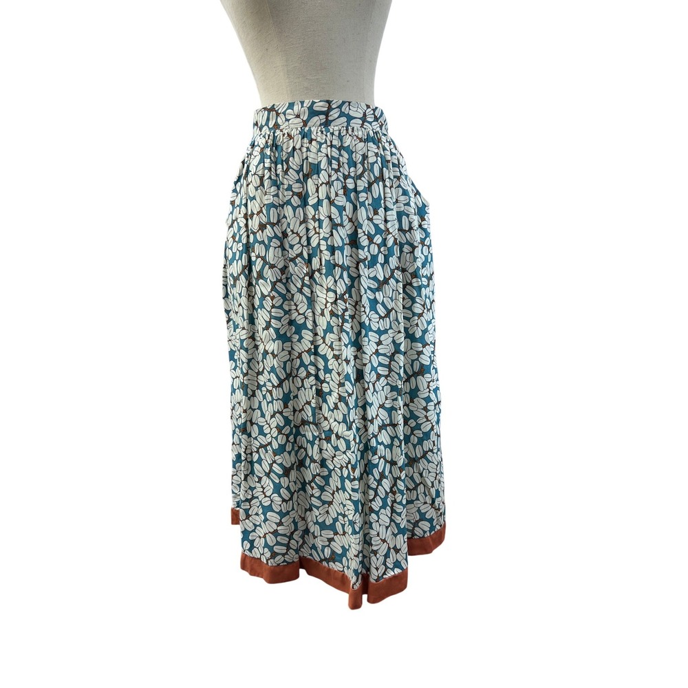 Comme‎ Toi Floral Midi Skirt Womens Large Blue White Excellent Pockets Rayon